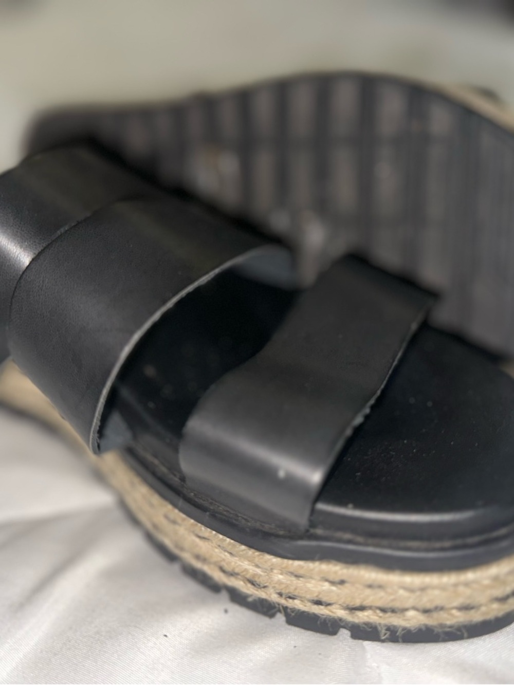 MIA Black Leather Espadrille-Style Platform Sandals